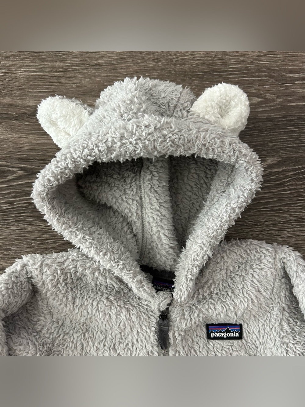 Patagonia Baby Furry Friends Hooded Fleece Jacket Gray Full Zip Ears Toddler 2T - Picture 2 of 8